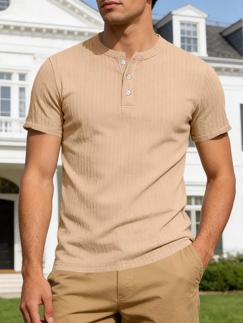 Men's Full Size Casual Ribbed Henley T-Shirt Plus Size, image 16