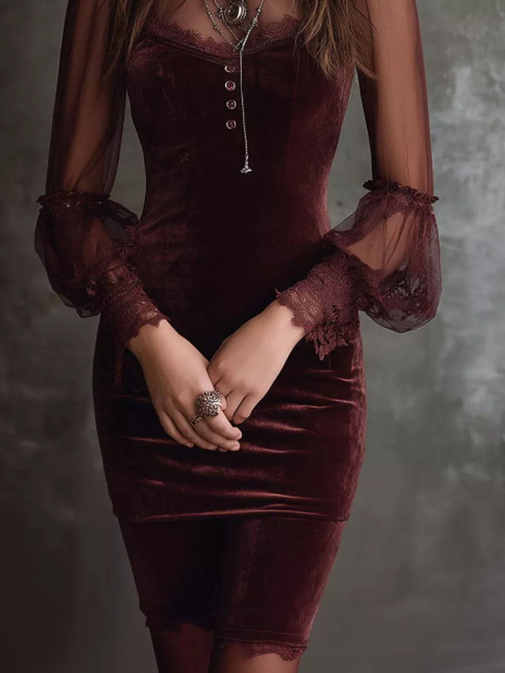 Full Size Velvet Sheer Long Sleeve Bodycon Dress Plus Size, image 3