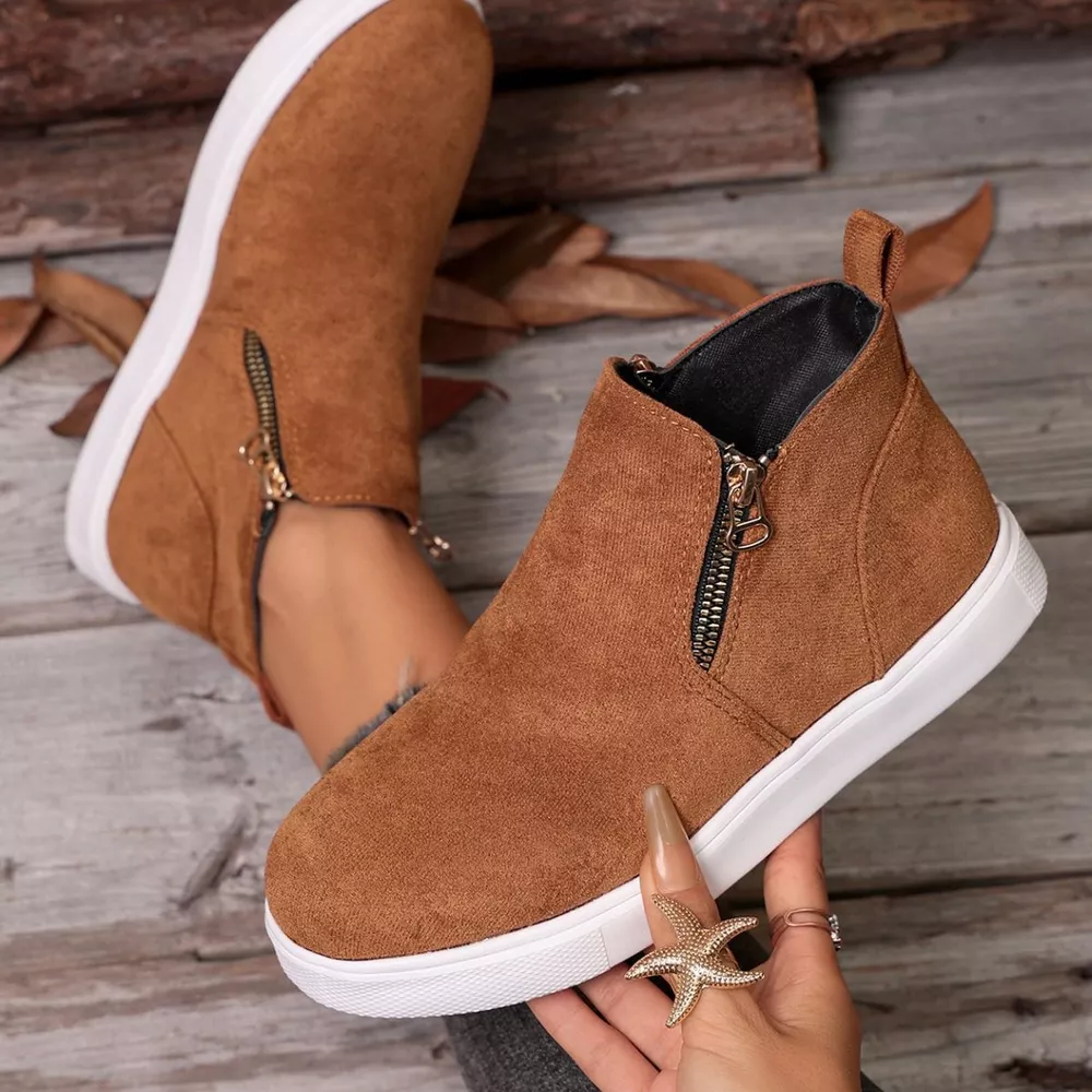 Suede Ankle Boots with Side Zipper, image 3
