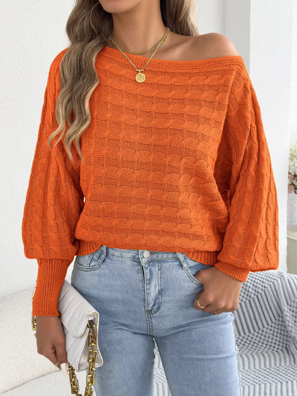 Cable Knit Boat Neck Sweater, image 13