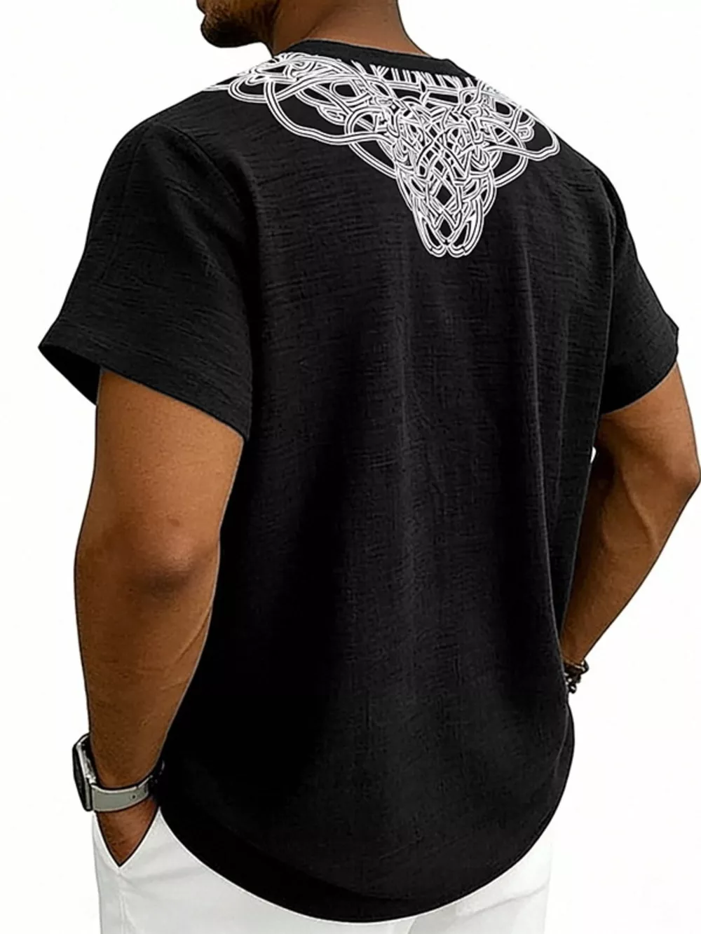 Men's Full Size Notched Printed Short Sleeve Blouse Plus Size, image 5