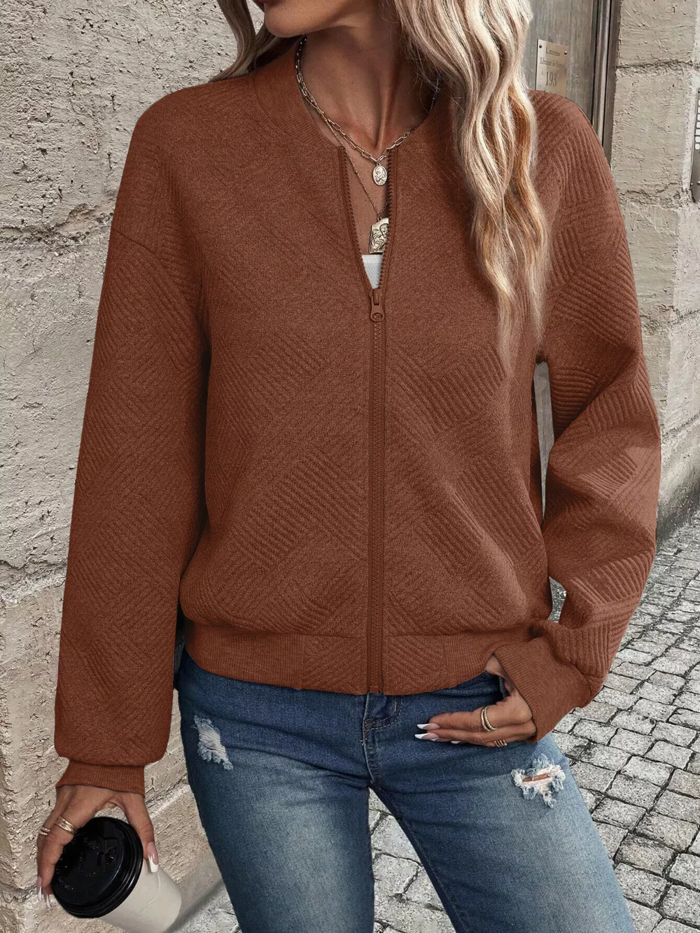 Textured Knit Zip-Up Jacket, image 21