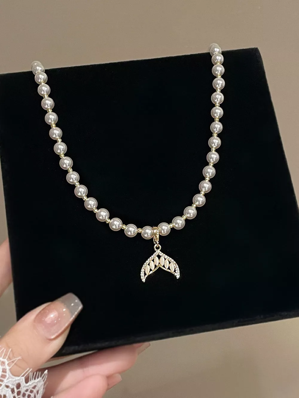 Pearl Mermaid Tail Pendant Necklace, image 5