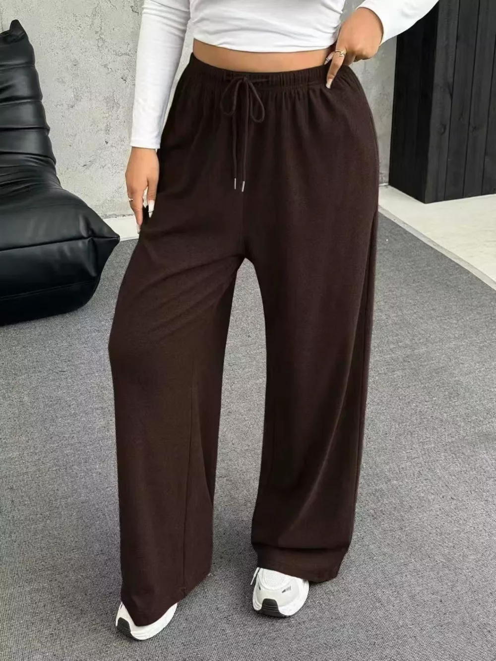 Full Size Drawstring Wide Leg Pants Plus Size, image 13