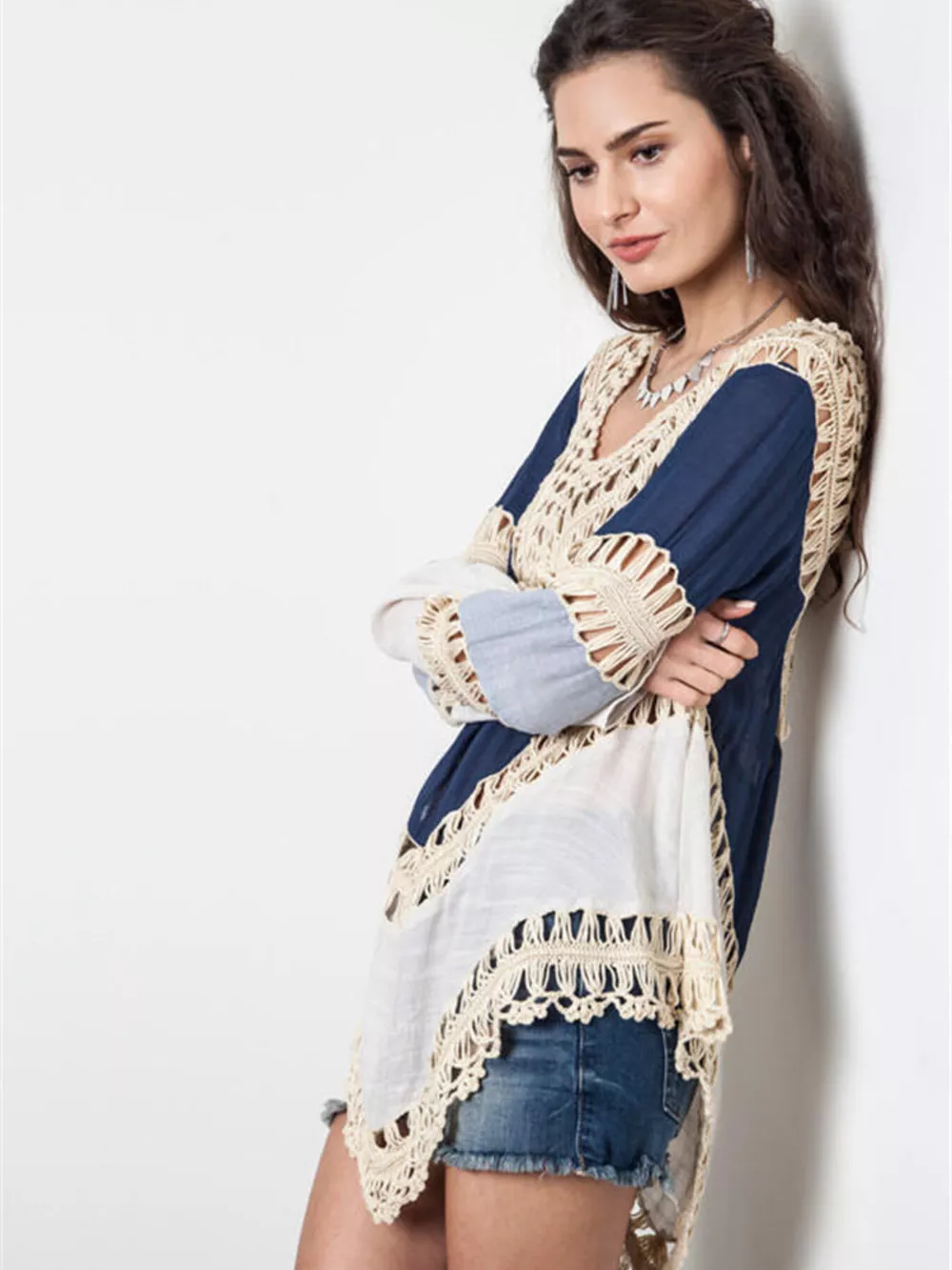 Crochet Trimmed Long Sleeve Cover Up, image 7