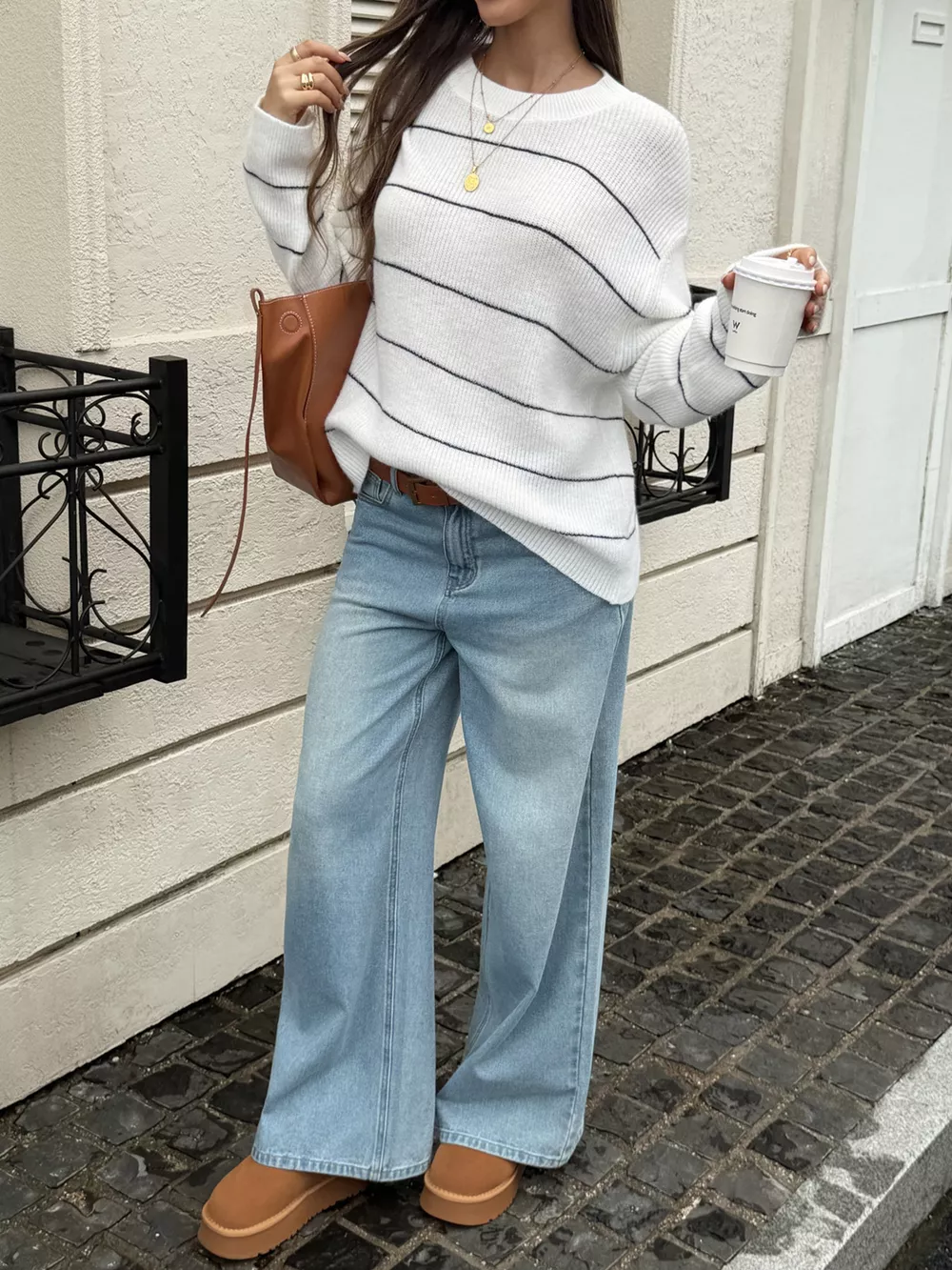 Striped Crew Neck Dropped Shoulder Sweater, image 5