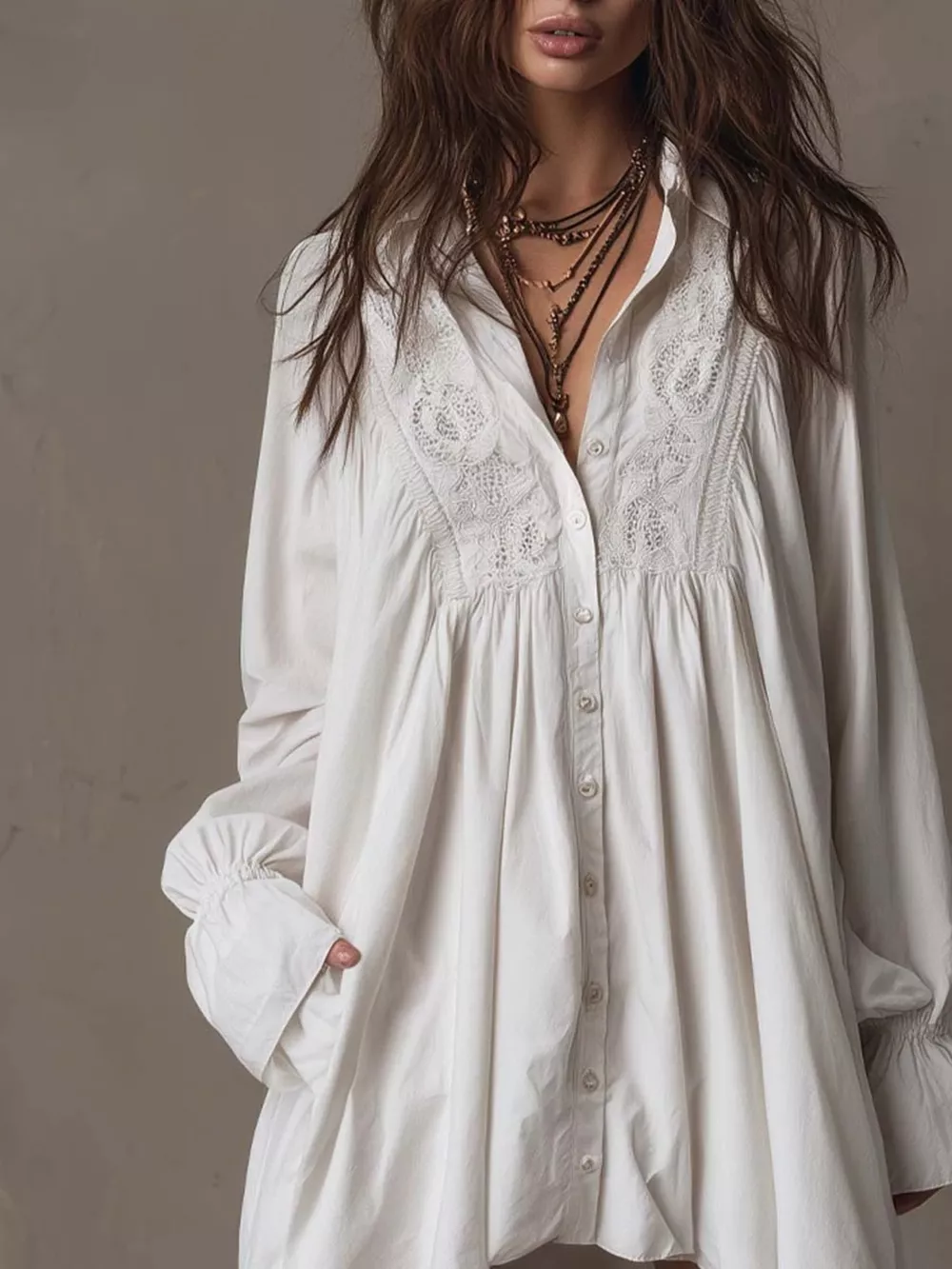Embroidered High-Low Shirt Dress, image 3