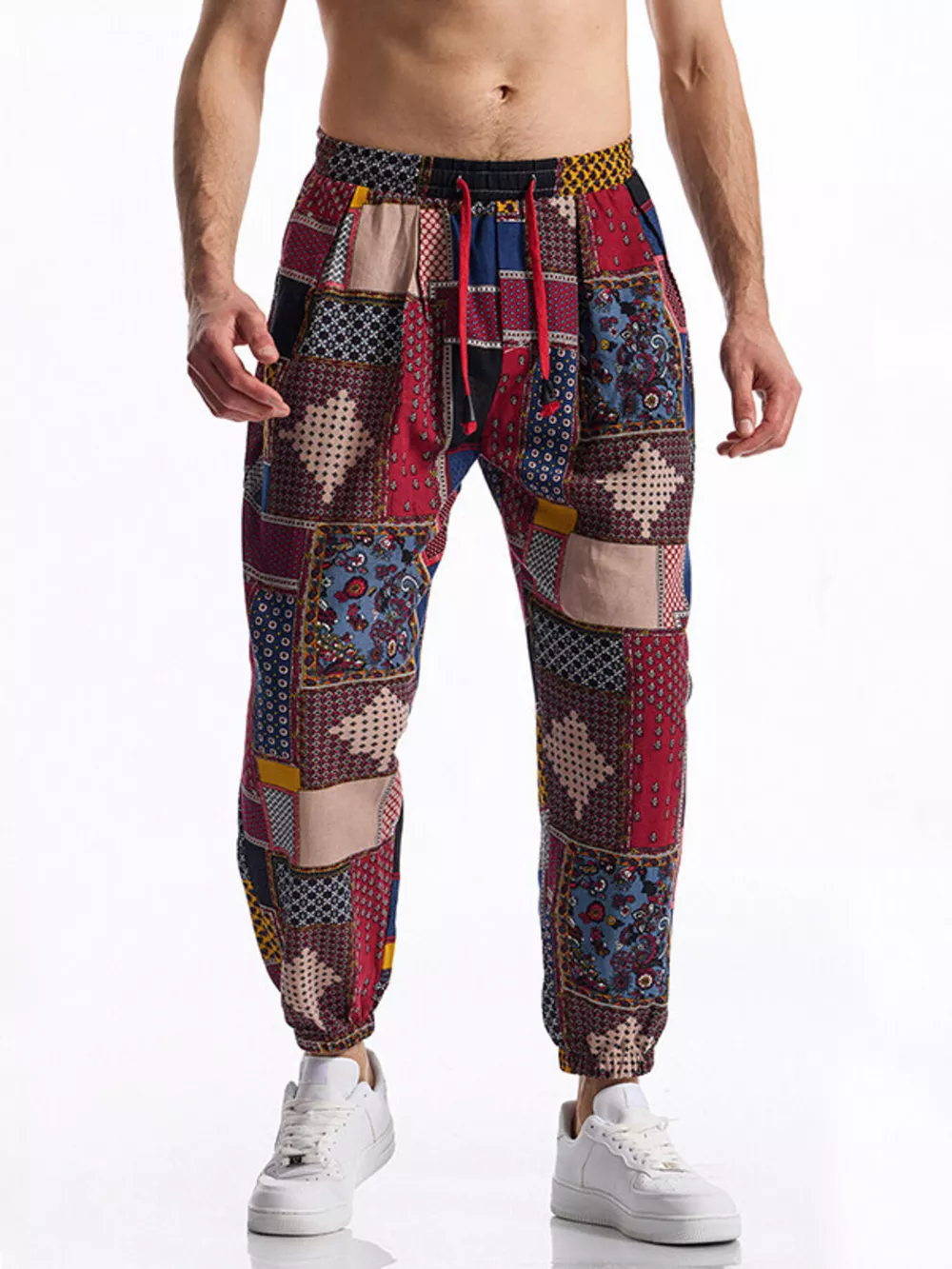 Men's Full Size Printed Drawstring Casual Pants Plus Size