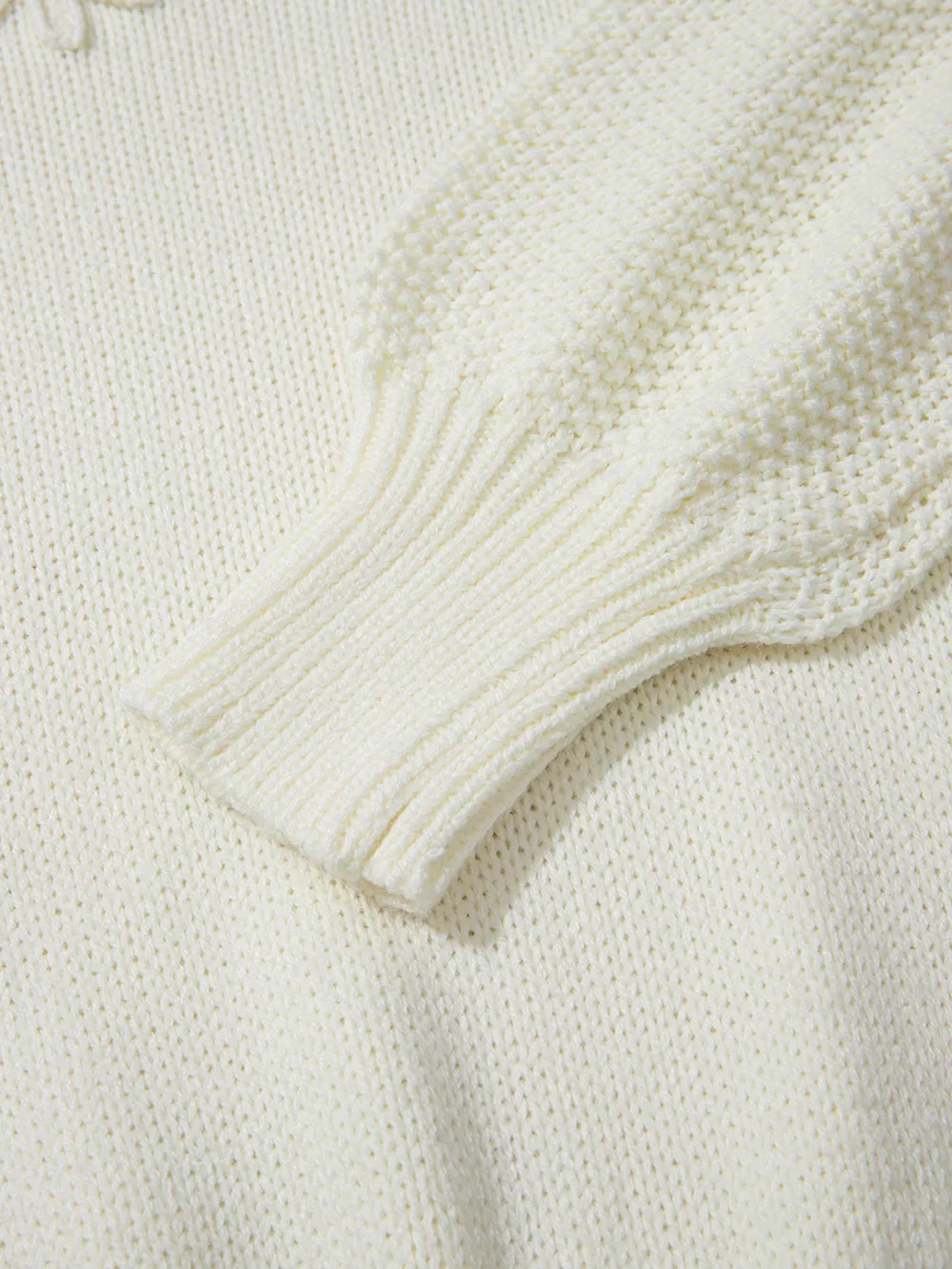 Flower Detail Round Neck Contrast Textured Puff Sleeve Sweater, image 7