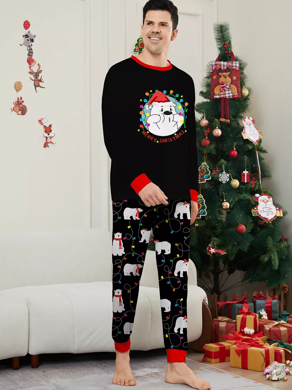 Full Size Family Matching Christmas Pajamas Set with Polar Bear Print Plus Size, image 6