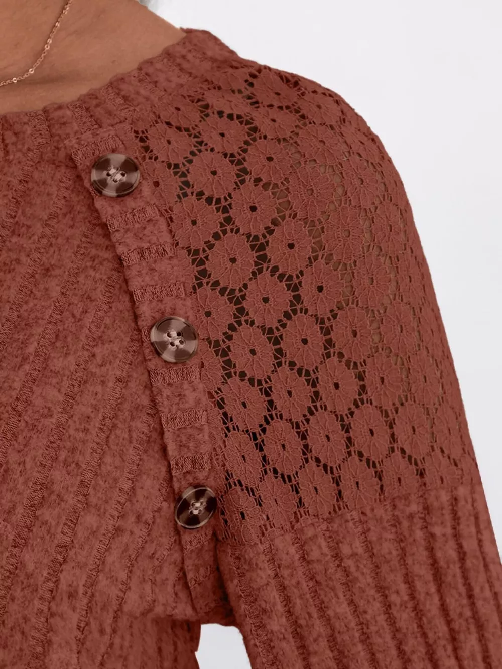 Ribbed Knit T-Shirt with Lace Shoulder Detail, image 27