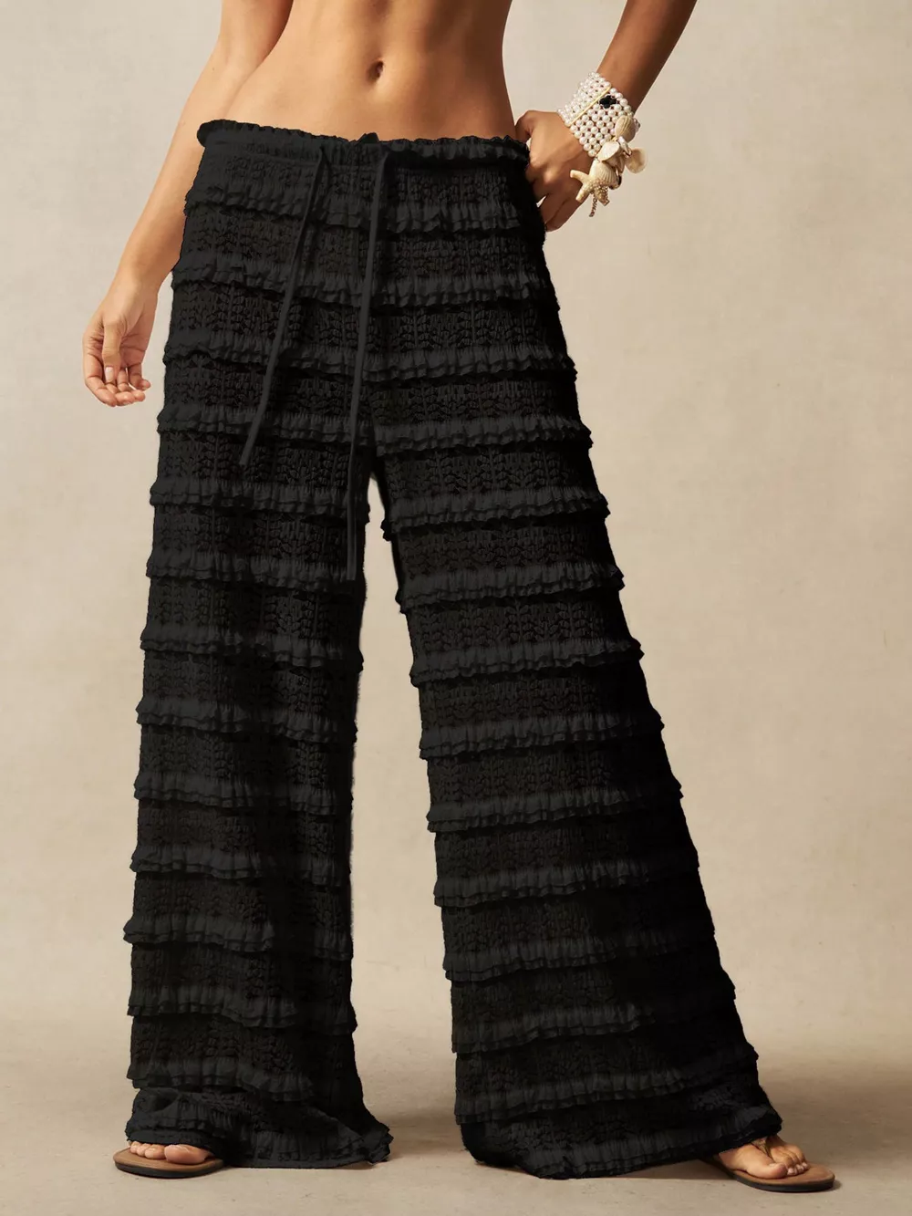 Lace Drawstring Wide-Leg Pants, image 7