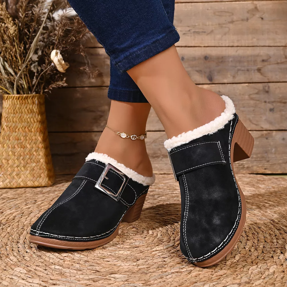 Faux Fur Lined Block Heel Shoes, image 4