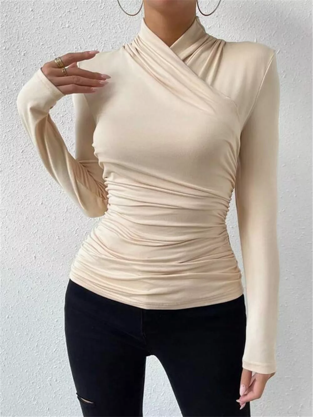 Ruched Long Sleeve Slim Fit Top, image 4