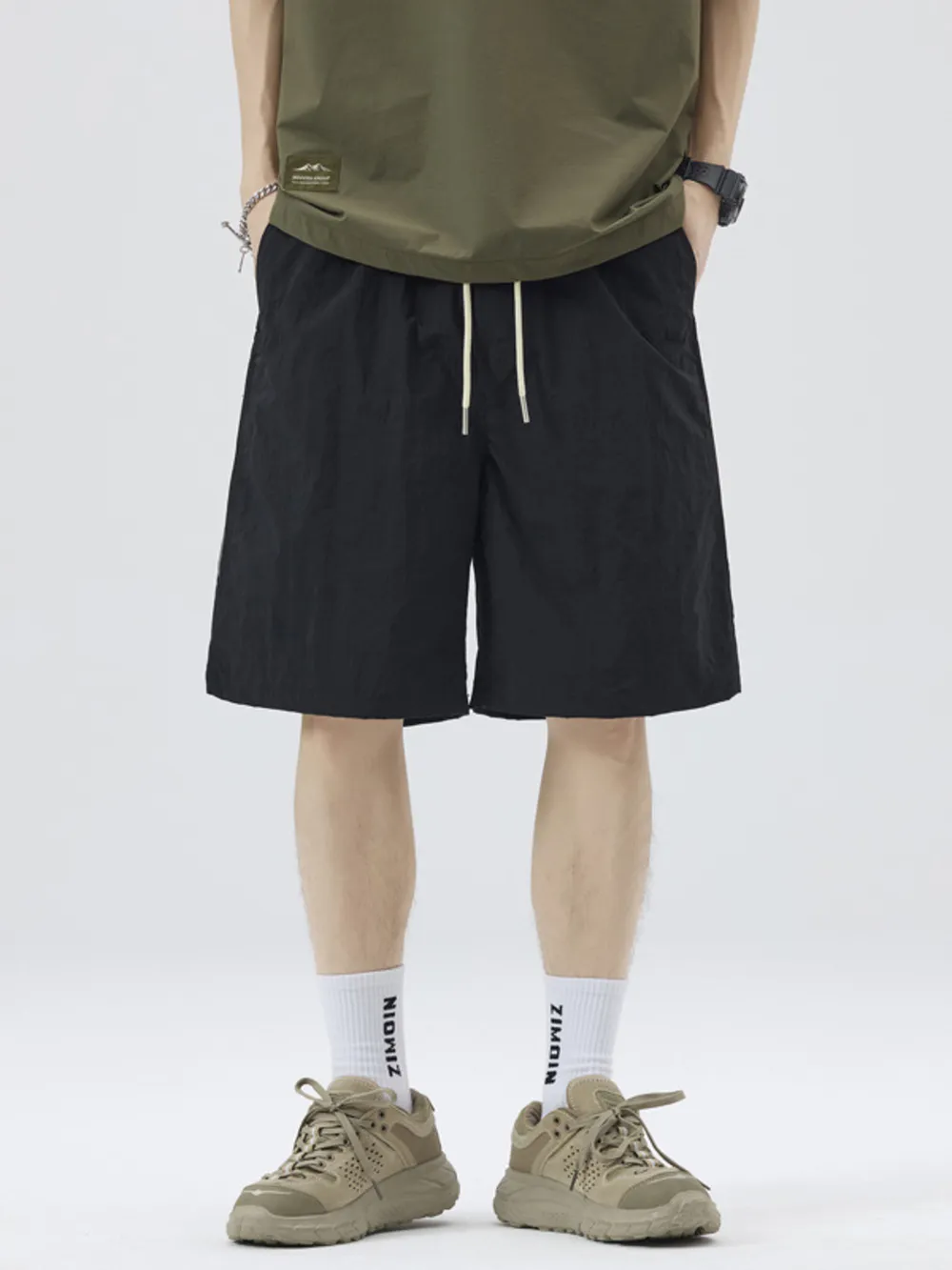 Men's Full Size Casual Loose-Fit Drawstring Shorts with Stripe Detail Plus Size
