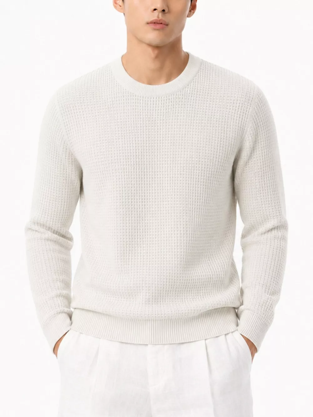 Men's Plus Size Waffle-Knit Crew Neck Knit Top, image 8