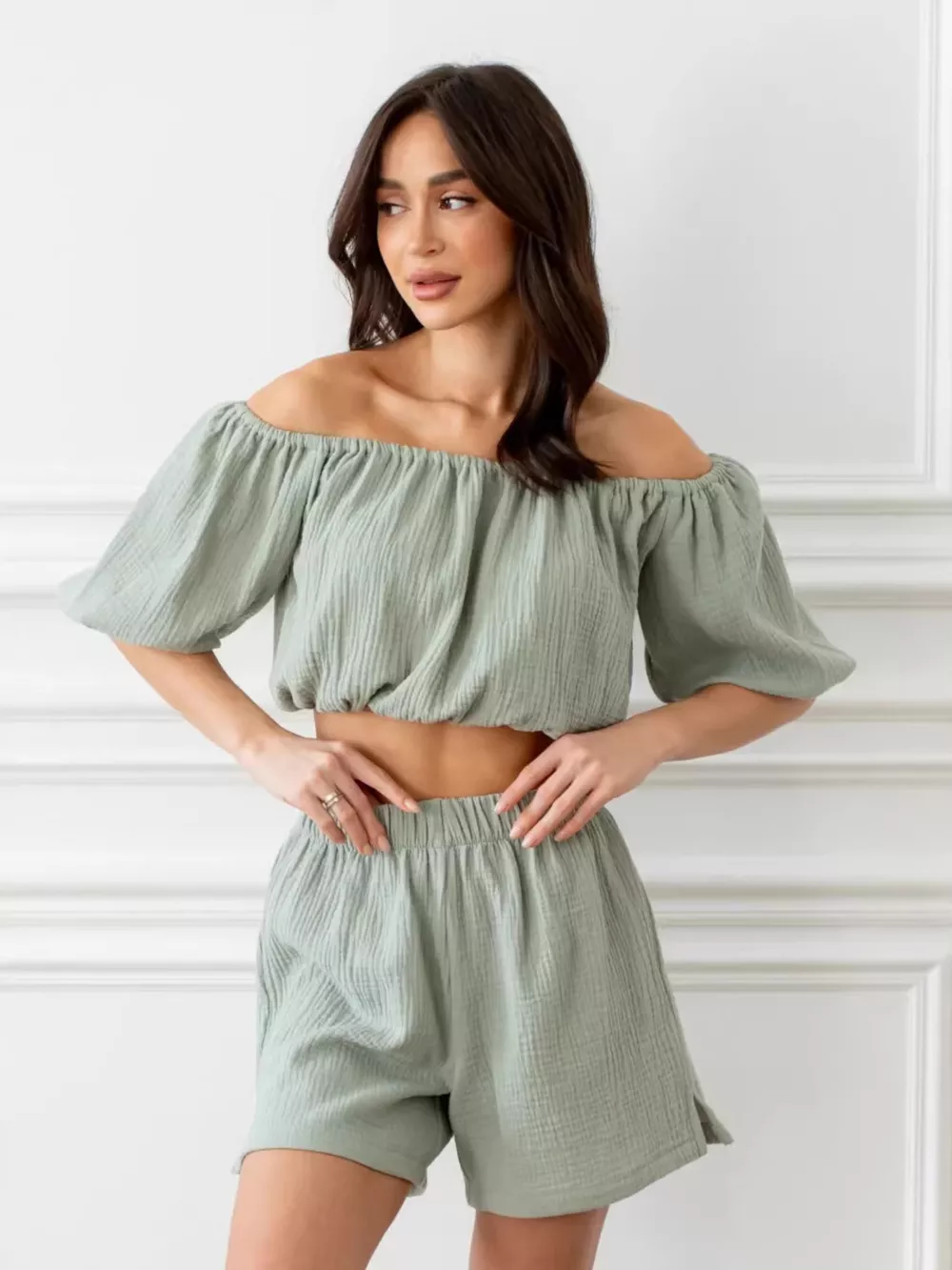 Off-Shoulder Cropped Top and Shorts Set