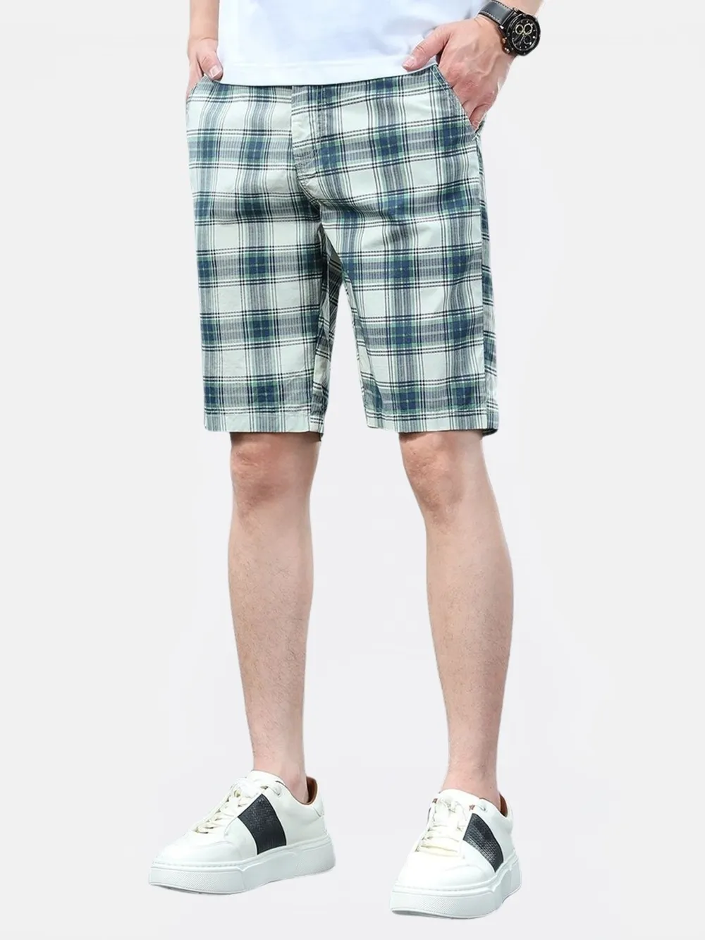 Men's Plaid Shorts with Pockets