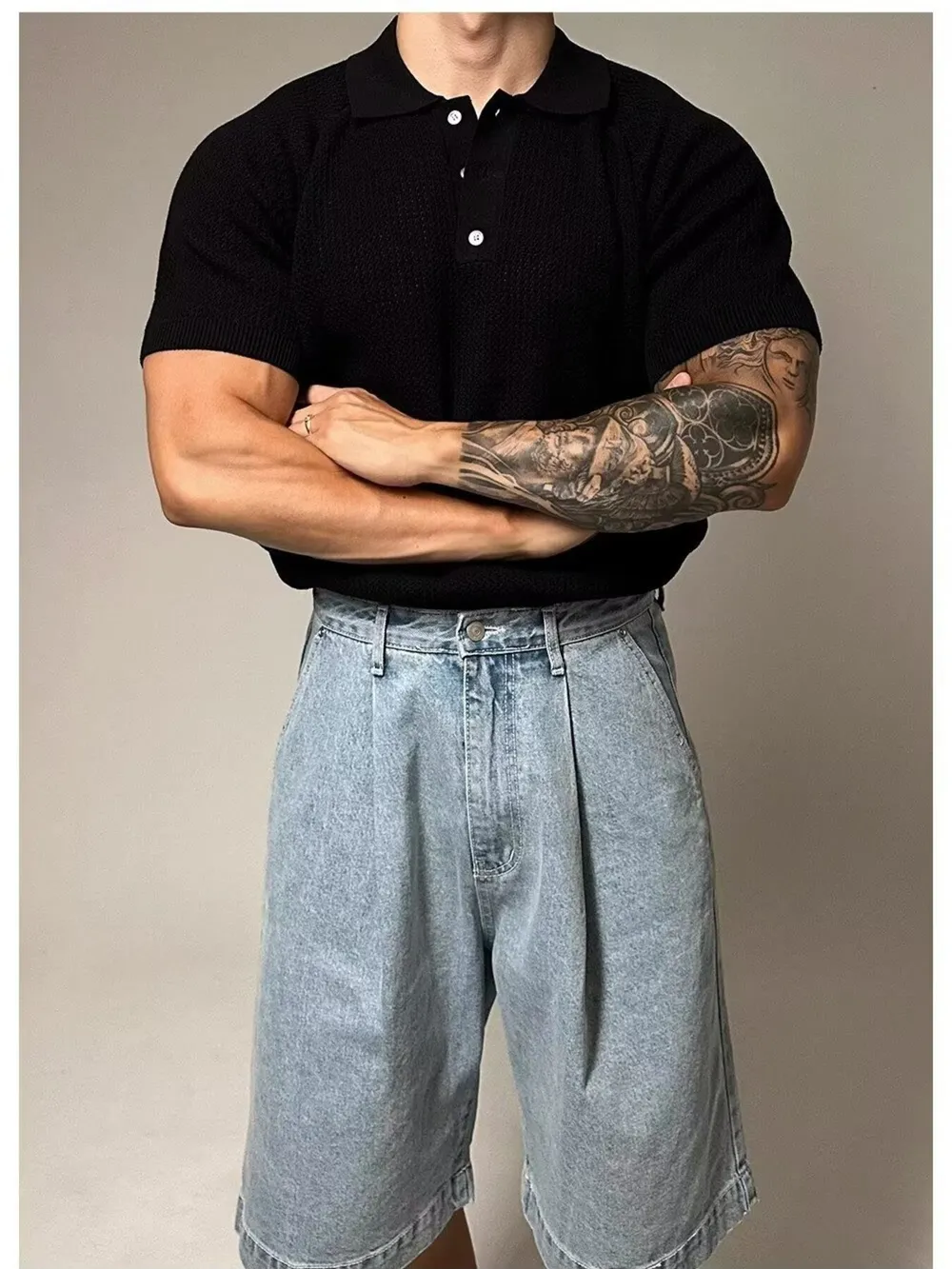 Men's Full Size Textured Knit Short Sleeve Polo Plus Size
