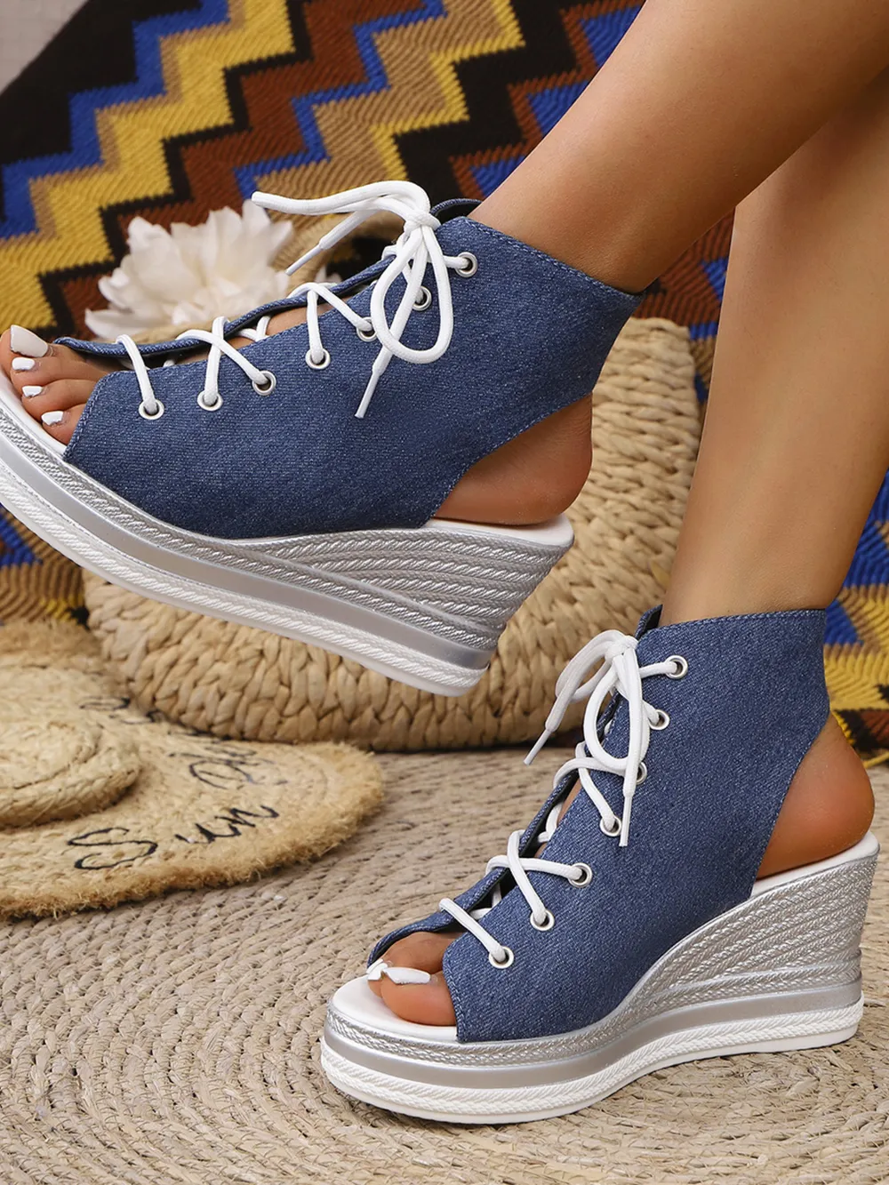 Lace Up Open Toe Wedge Sandals, image 11