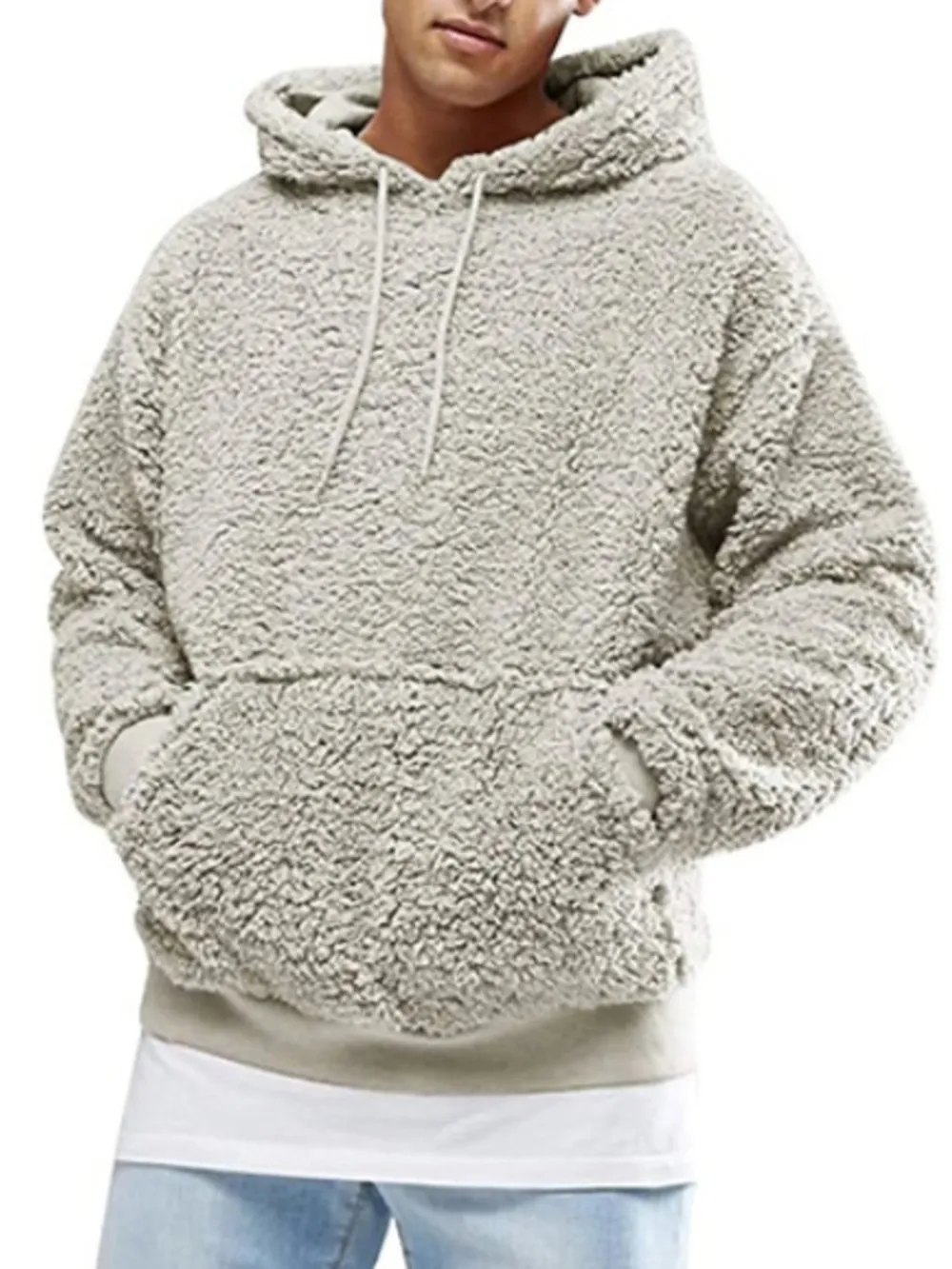 Men's Full Size Drawstring Sherpa Fleece Long Sleeve Hoodie Plus Size, image 2