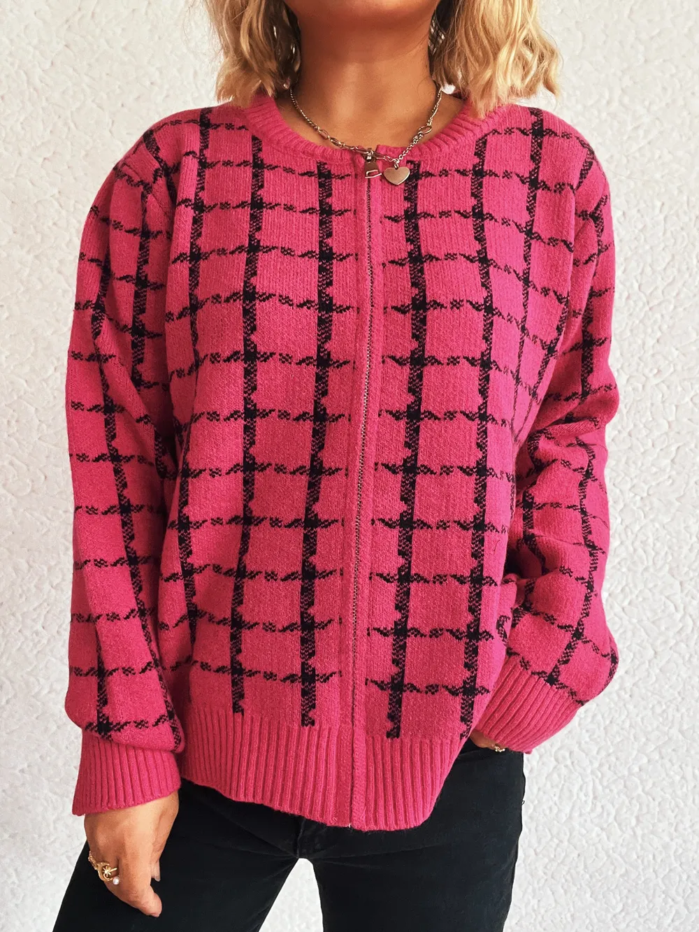 Plaid Pattern Zip Up Cardigan, image 22