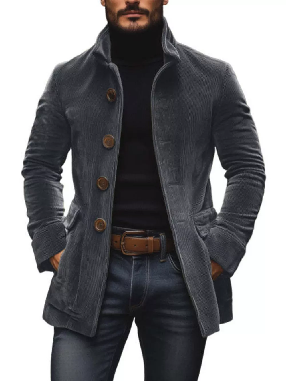 Men's Full Size Vintage Single-Breasted Stand Collar Coat Plus Size, image 5