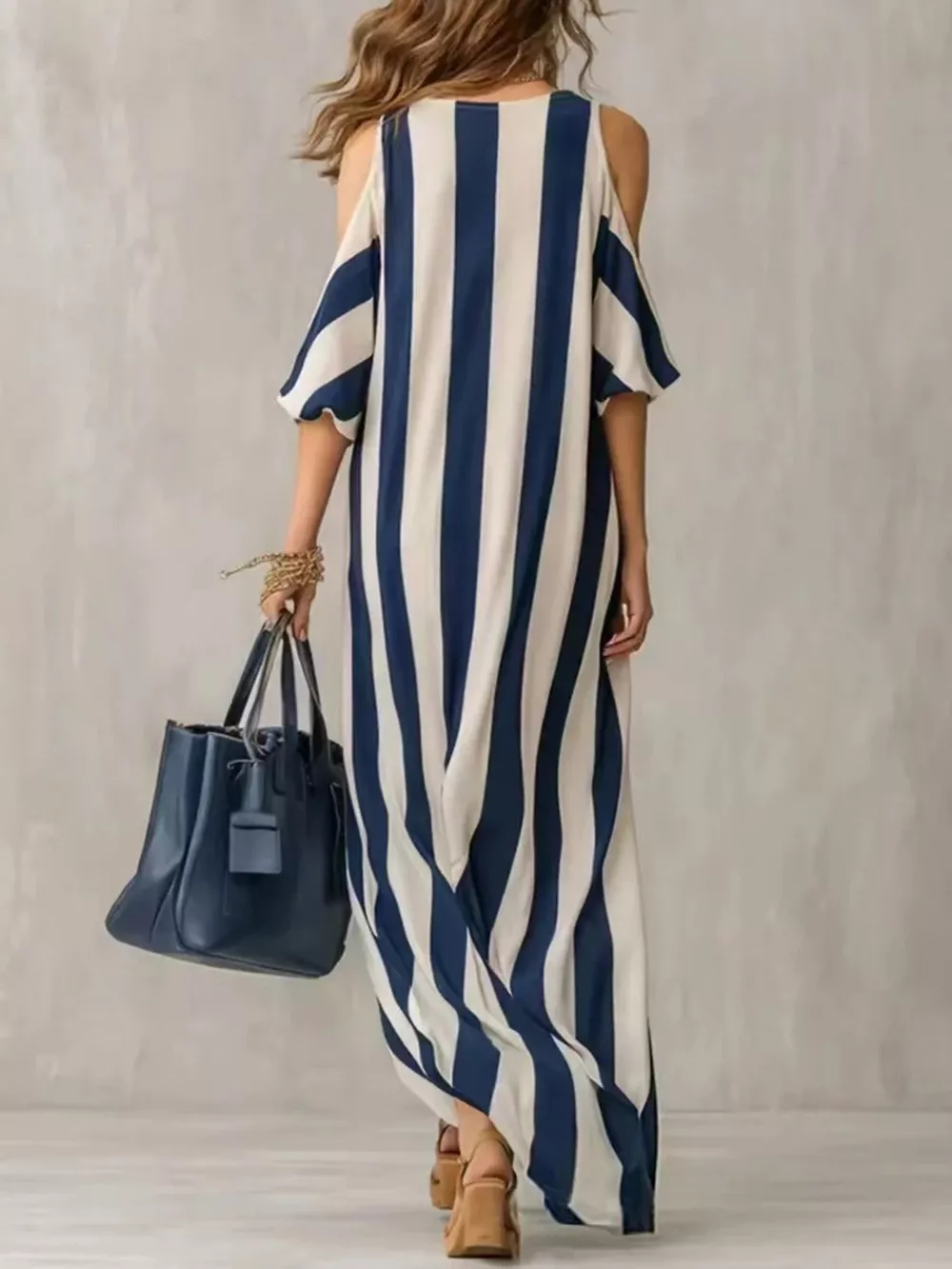 Striped Cold Shoulder Maxi Dress, image 2