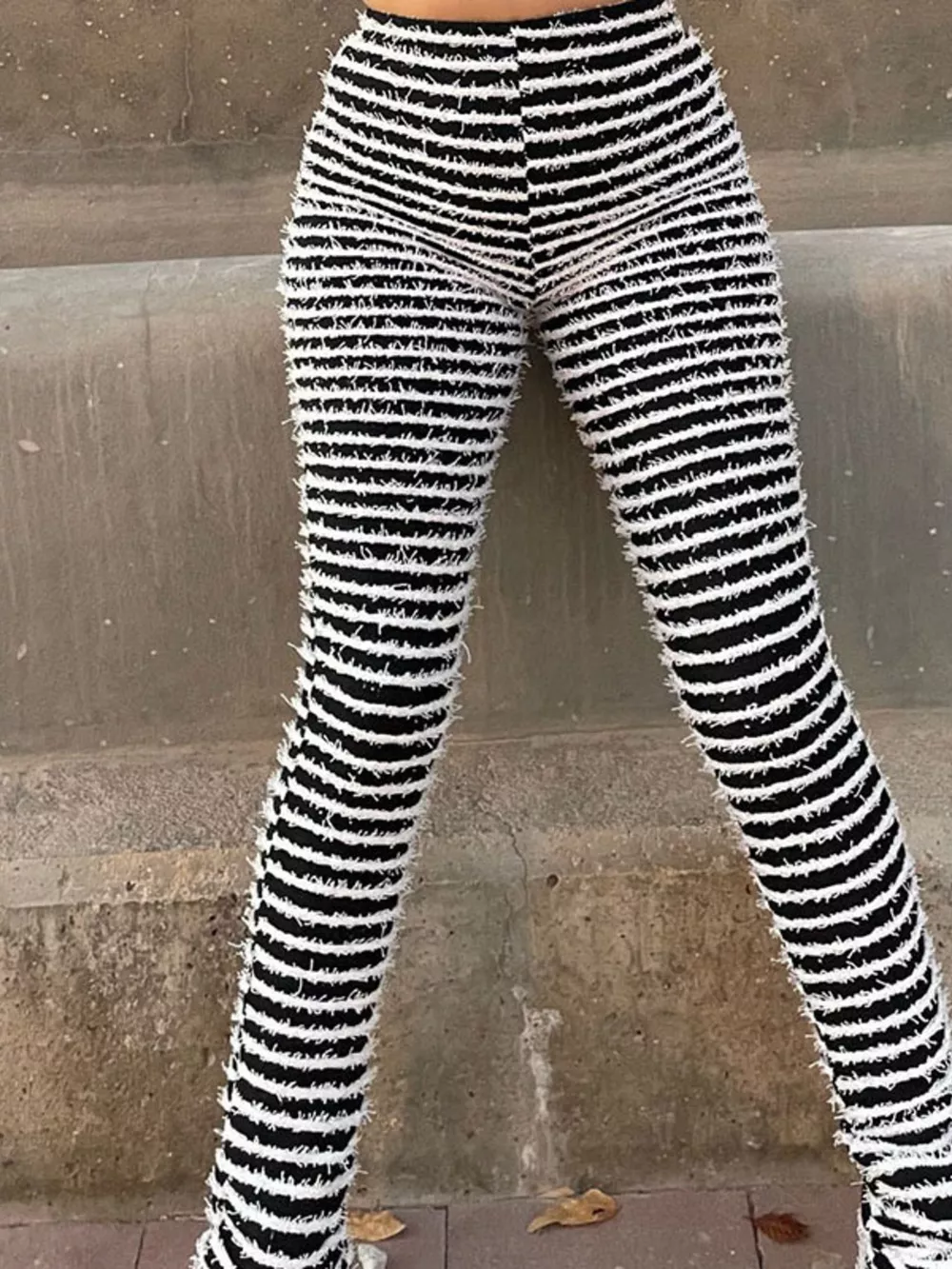 Striped Fuzzy Textured Knit Pants, image 2