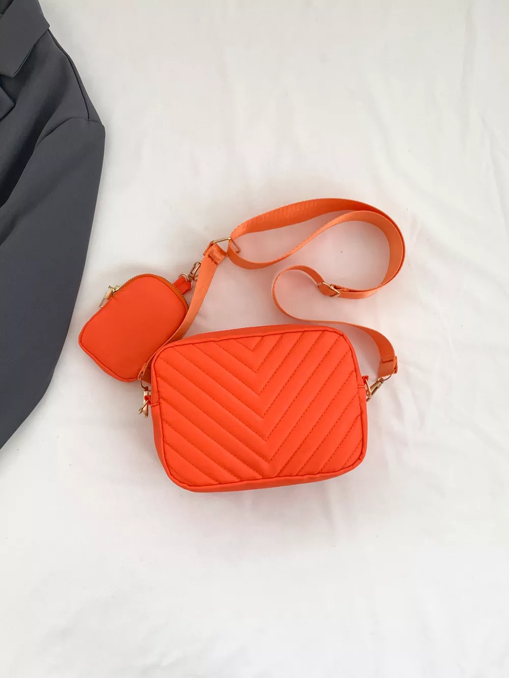 Chevron Quilted Crossbody Bag with Mini Pouch, image 14