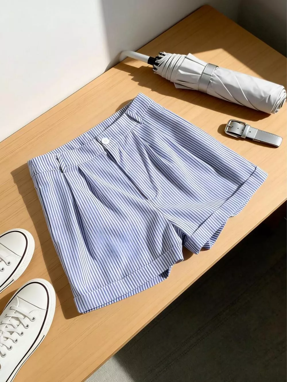 Striped Rolled Hem Shorts, image 2