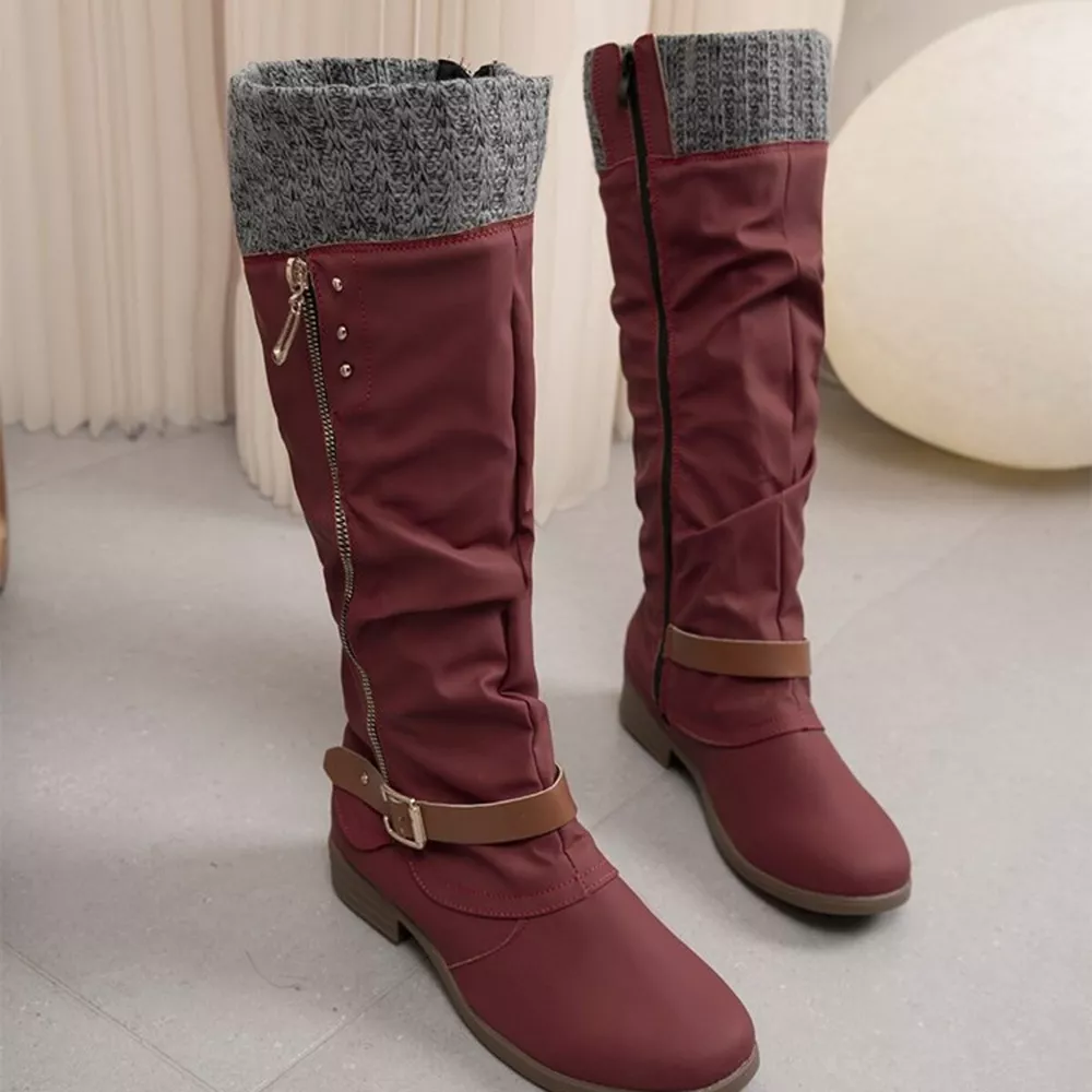Knee High Slouch Boots with Knit Cuff, image 12