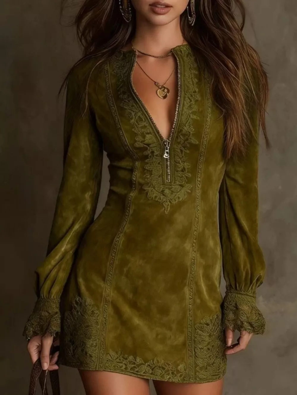 Full Size Zip-Front Long Sleeve Mini Dress Plus Size, image 7