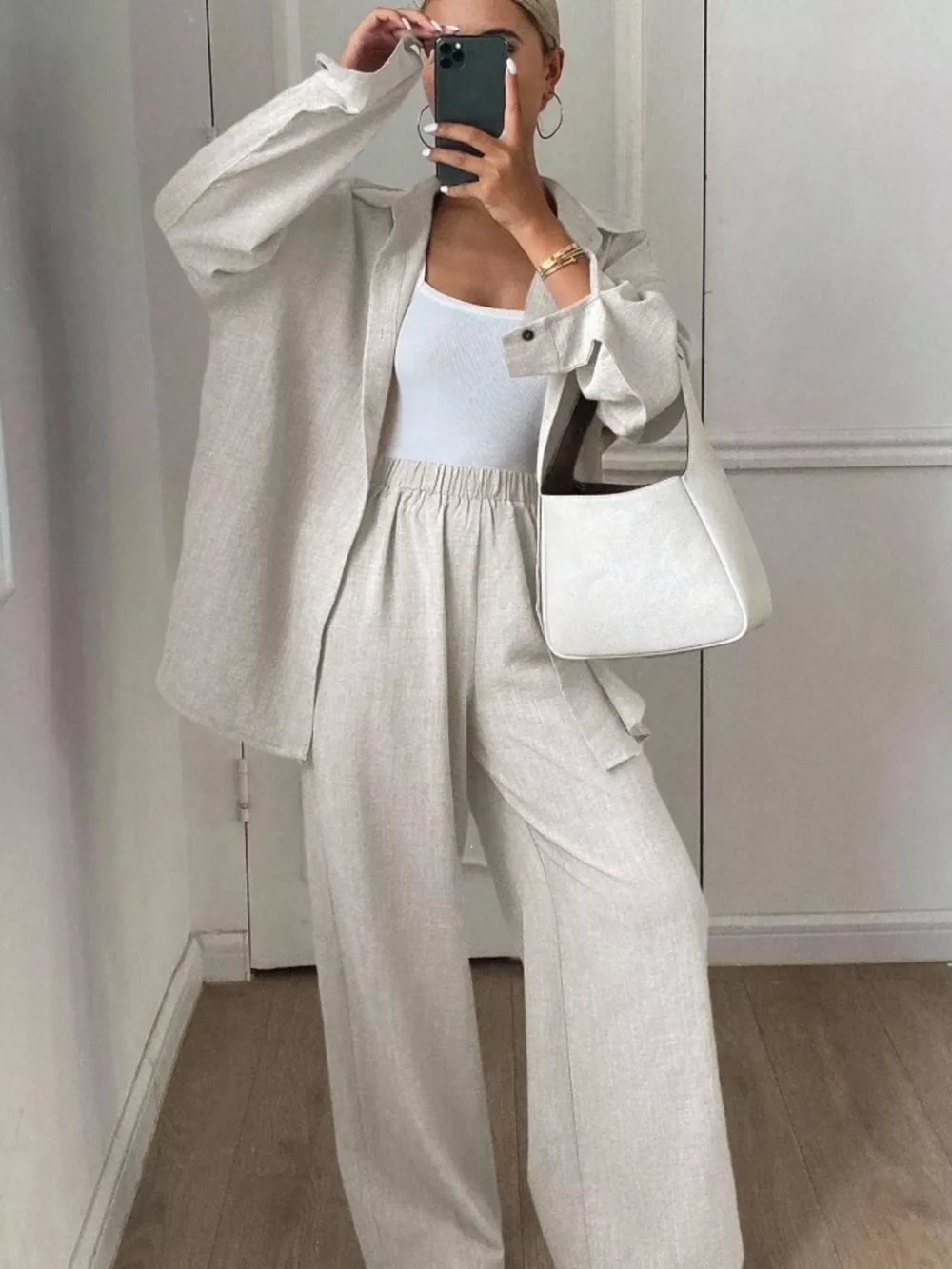 Button-Down Shirt and Wide-Leg Pants Set, image 4