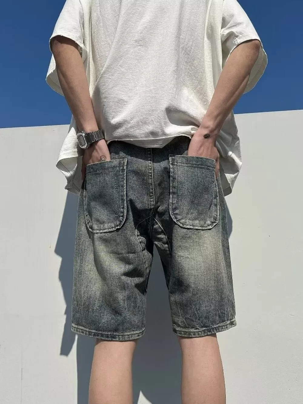 Men's Full Size Distressed Wash Denim Shorts Plus Size, image 3