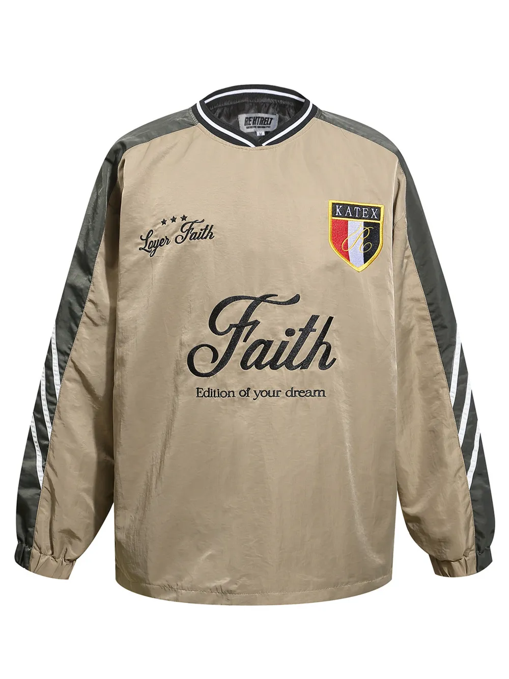 Men's Contrast Pullover Windbreaker with Embroidered Detail