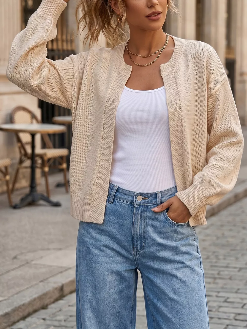 Casual Open-Front Knit Cardigan with Ribbed Trim, image 6