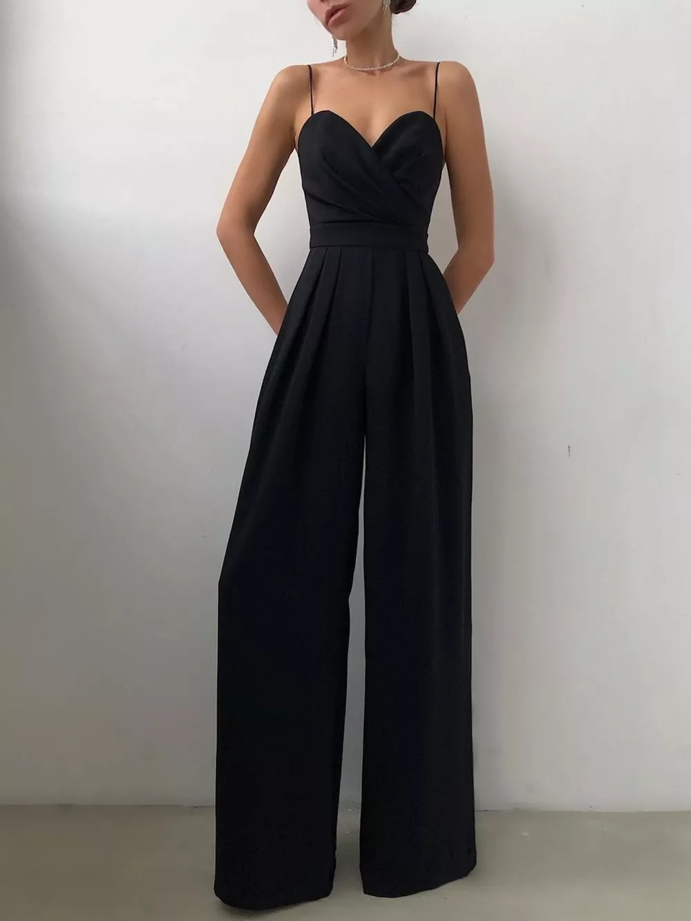 Full Size Spaghetti Strap Wide Leg Jumpsuit Plus Size