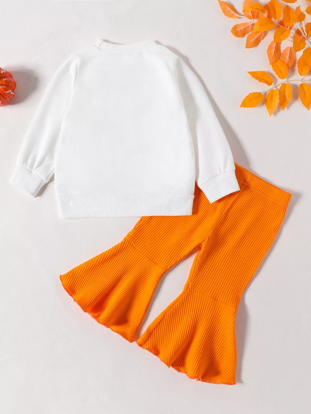 Children's Howdy Pumpkin Graphic Long Sleeve Sweatshirt and Ribbed Bell Pants Set, image 8