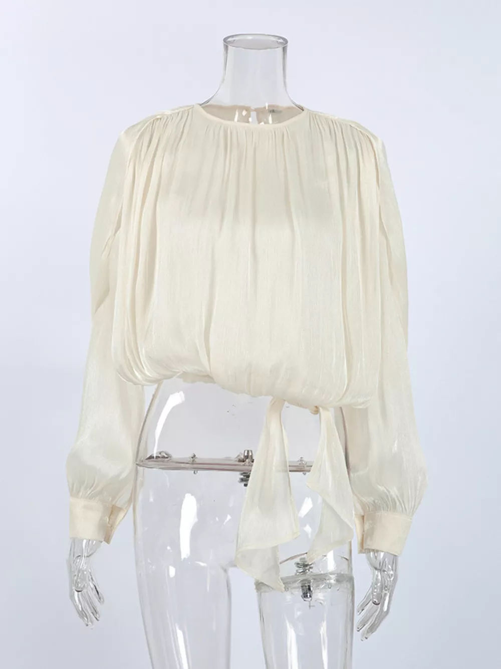Tie-Front Detail Long Sleeve Blosue, image 7