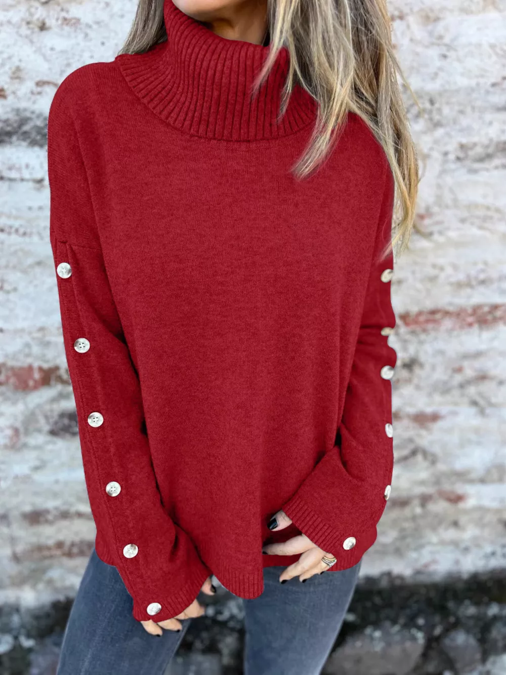 Full Size Turtleneck Long Sleeve Sweater Plus Size, image 10