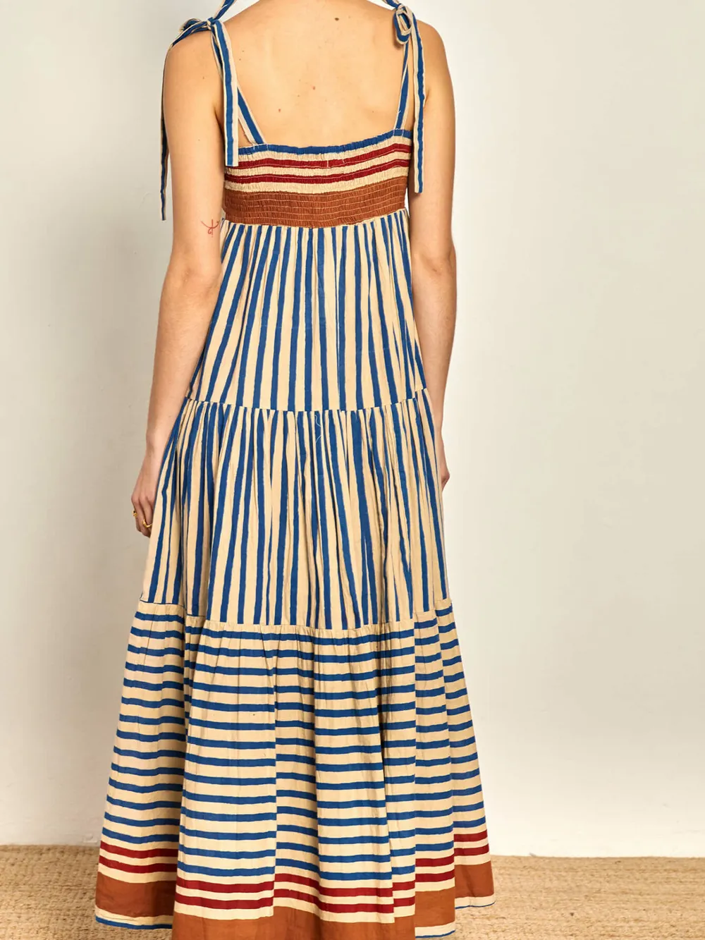 Striped Tie-Shoulder Tiered Maxi Dress, image 5