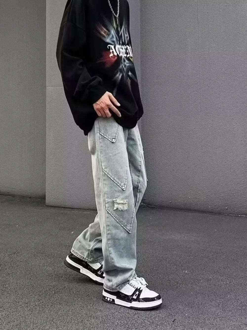 Men's Full Size Distressed Wide Leg Jeans Plus Size, image 5