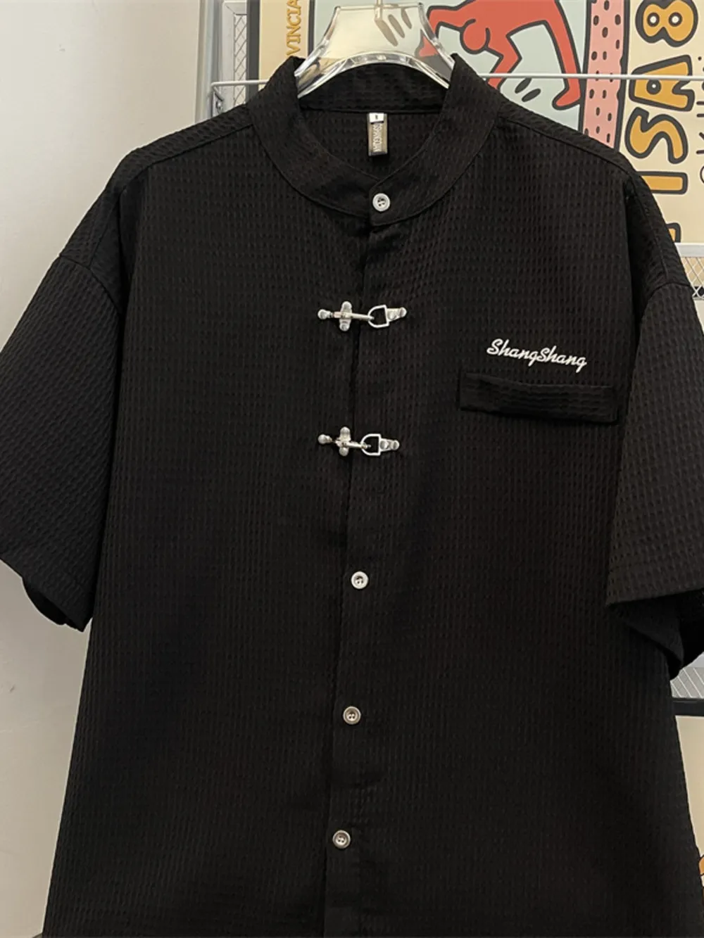 Men's Plus Size Texture Button Up Short Sleeve Shirt, image 3