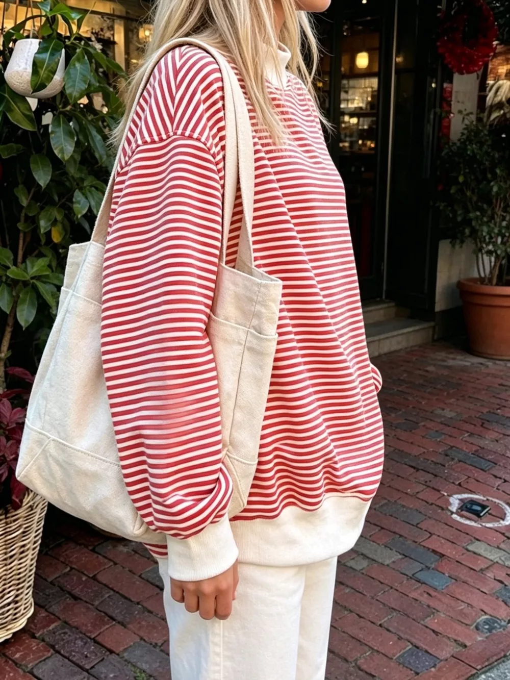 Oversized Striped Crew Neck Sweatshirt, image 11