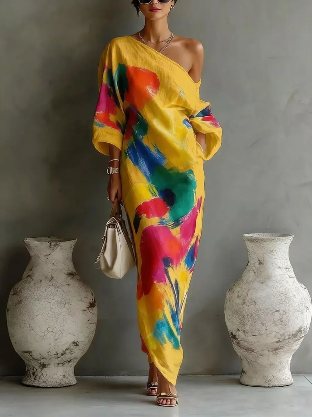 Full Size One-Shoulder Abstract Print Loose Fit Maxi Dress Plus Size, image 5