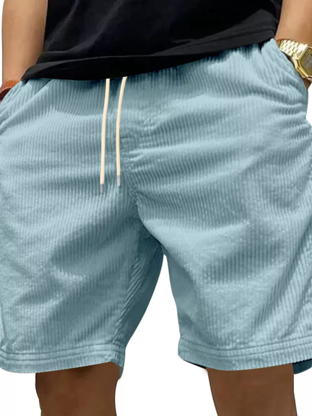 Men's Full Size Casual Corduroy Drawstring Shorts Plus Size, image 2