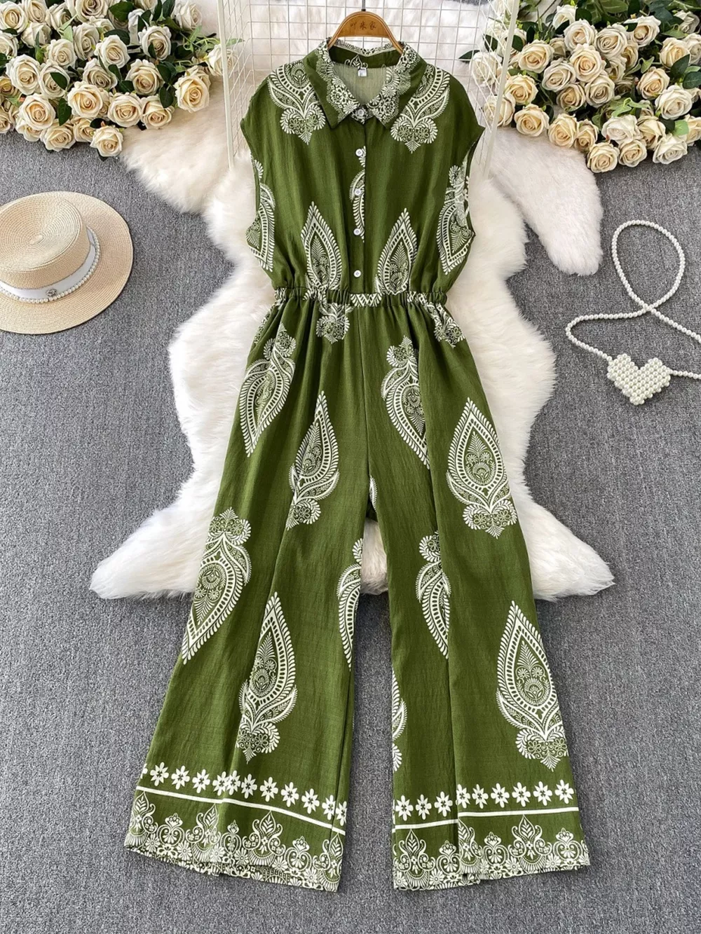 Button Front Wide Leg Jumpsuit, image 3