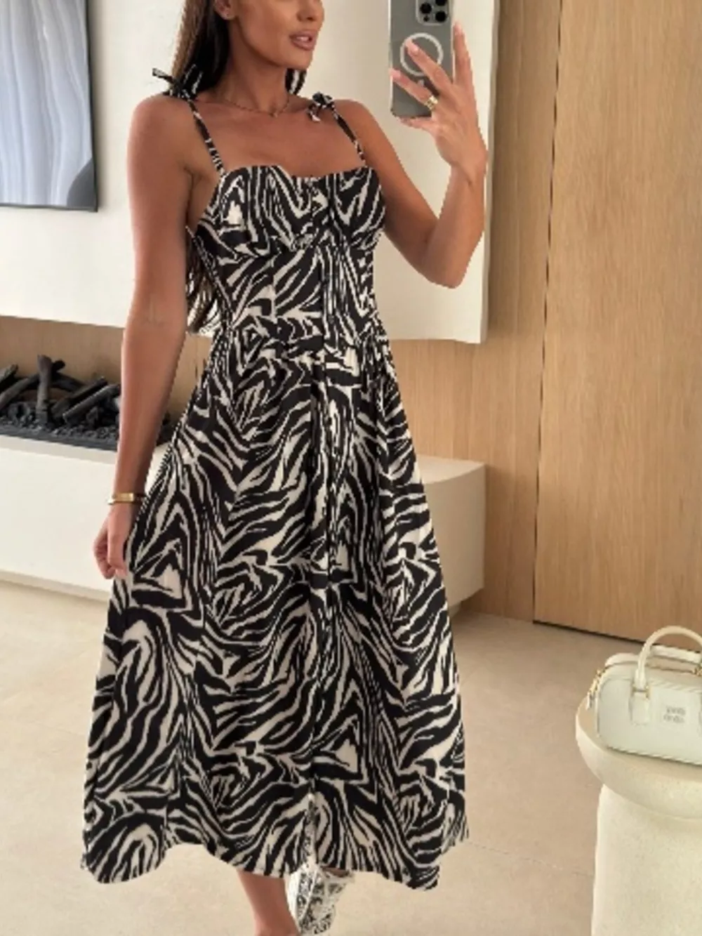 Printed Tie-Strap Midi Dress, image 24