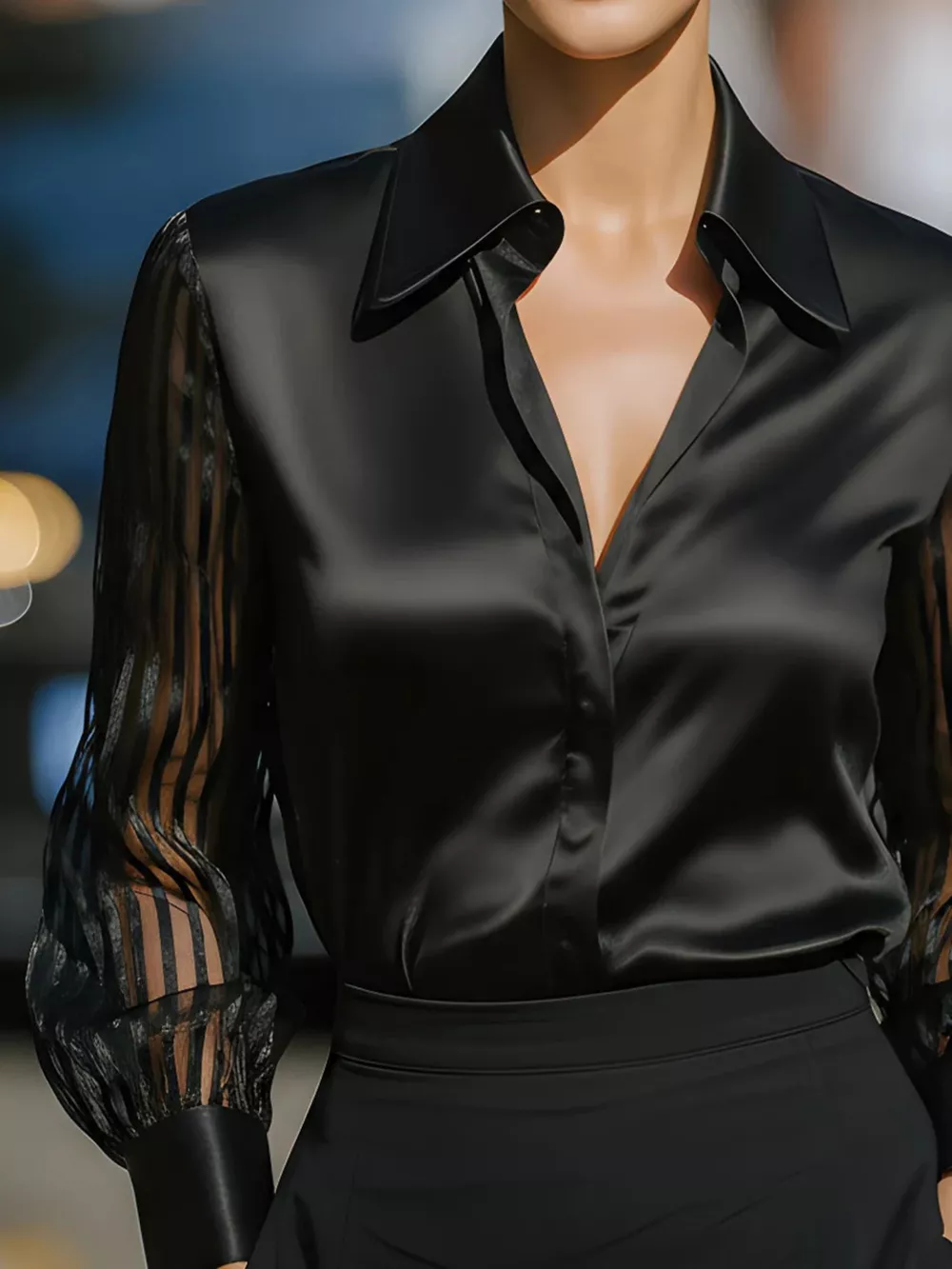 Collared Neck Sheer Sleeve Shirt, image 3